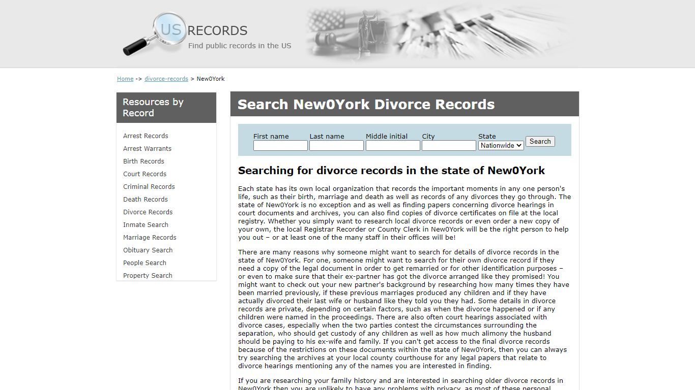 Search Divorce Records New York | US Records